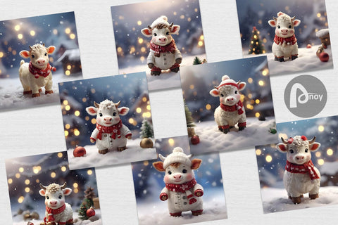 Digital Paper Cow Christmas Digital Pattern artnoy 