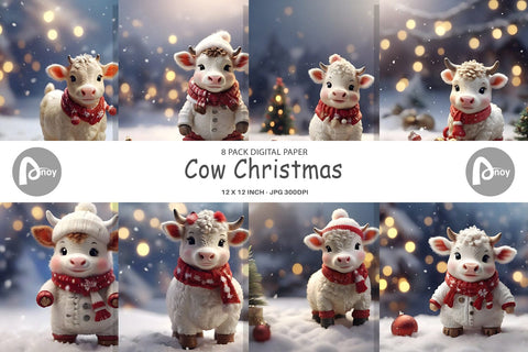 Digital Paper Cow Christmas Digital Pattern artnoy 
