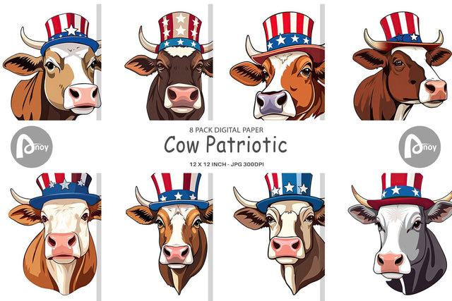 Digital Paper Cow Patriotic Digital Pattern artnoy 