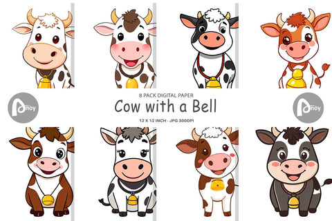 Digital Paper Cow with Bell Digital Pattern artnoy 