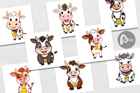 Digital Paper Cow with Bell Digital Pattern artnoy 