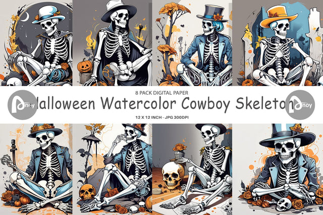 Digital Paper Cowboy Skeleton Digital Pattern artnoy 