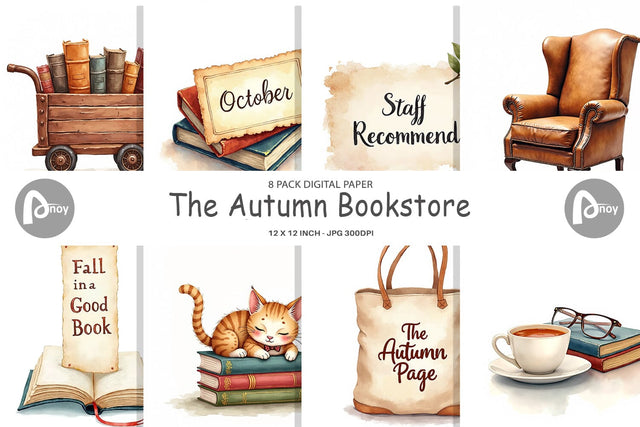 Digital Paper Cozy Autumn Bookstore Digital Pattern artnoy 