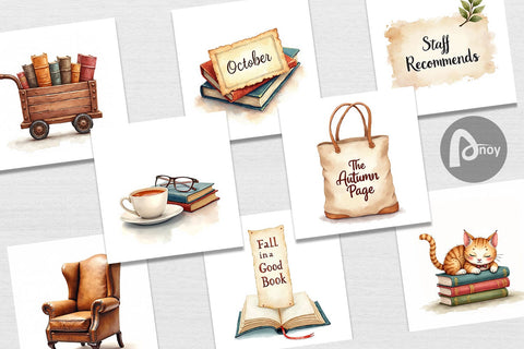 Digital Paper Cozy Autumn Bookstore Digital Pattern artnoy 