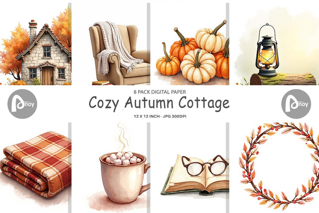 Digital Paper Cozy Autumn Cottage Digital Pattern artnoy 