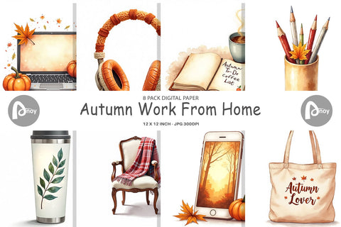 Digital Paper Cozy Autumn Home Office Digital Pattern artnoy 
