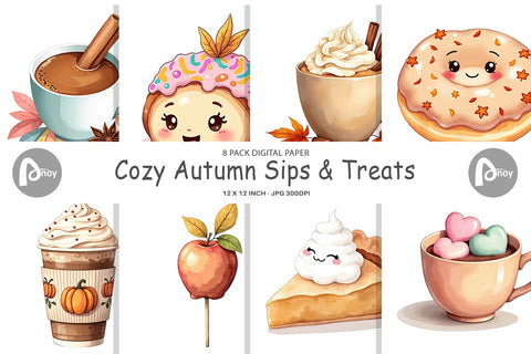 Digital Paper Cozy Autumn Treats Digital Pattern artnoy 