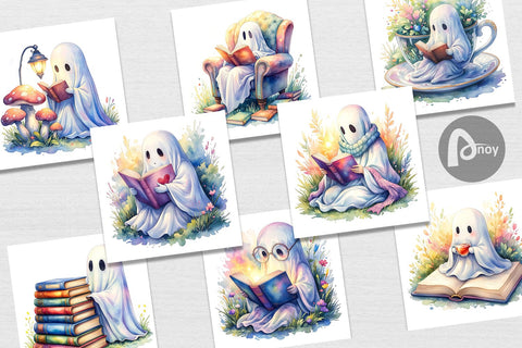 Digital Paper Cozy Bookworm Ghost Sublimation artnoy 