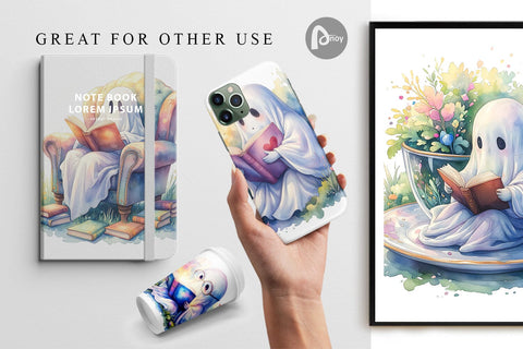Digital Paper Cozy Bookworm Ghost Sublimation artnoy 