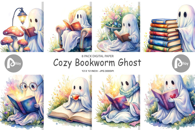 Digital Paper Cozy Bookworm Ghost Sublimation artnoy 