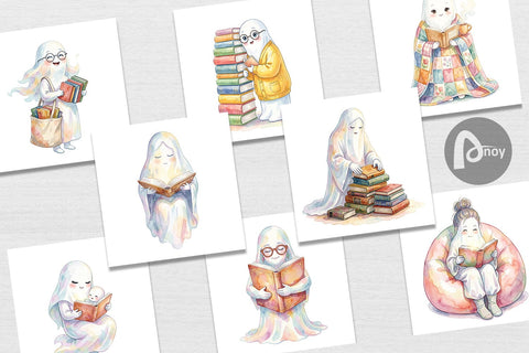 Digital Paper Cozy Bookworm Mom Ghost Digital Pattern artnoy 