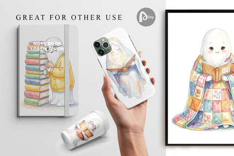 Digital Paper Cozy Bookworm Mom Ghost Digital Pattern artnoy 