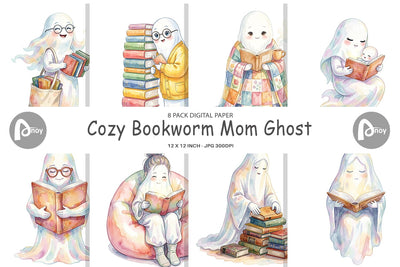 Digital Paper Cozy Bookworm Mom Ghost Digital Pattern artnoy 