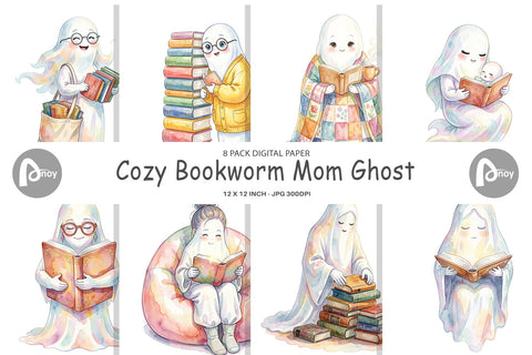 Digital Paper Cozy Bookworm Mom Ghost Digital Pattern artnoy 
