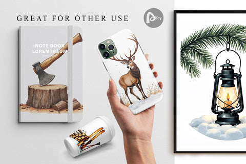 Digital Paper Cozy Cabin and Winter Forest Digital Pattern artnoy 