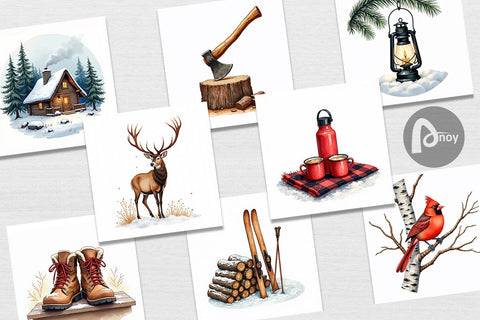 Digital Paper Cozy Cabin and Winter Forest Digital Pattern artnoy 