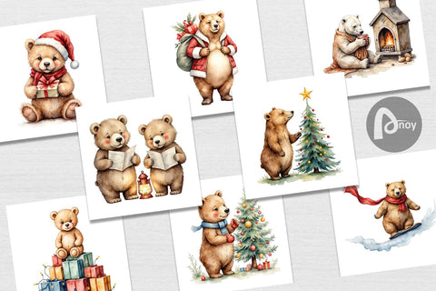 Digital Paper Cozy Christmas Bears Digital Pattern artnoy 