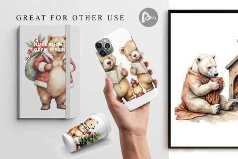 Digital Paper Cozy Christmas Bears Digital Pattern artnoy 