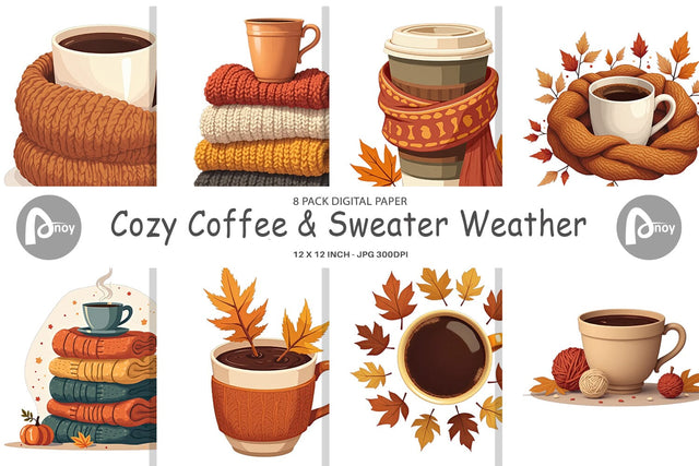 Digital Paper Cozy Coffee Weather Digital Pattern artnoy 