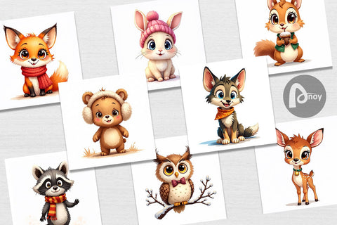 Digital Paper Cozy Critters Watercolor Wonderland Digital Pattern artnoy 