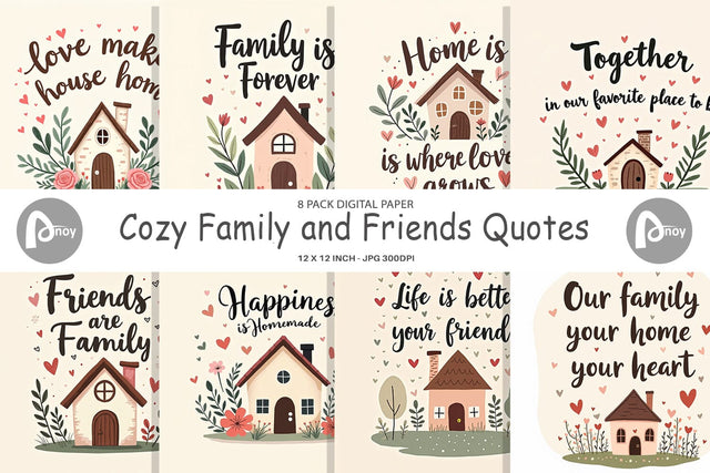 Digital Paper Cozy Family and Friends Quotes Digital Pattern artnoy 