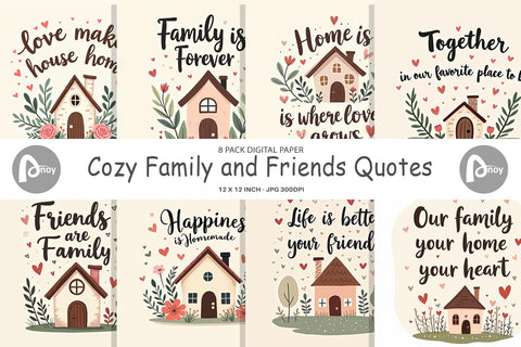 Digital Paper Cozy Family and Friends Quotes Digital Pattern artnoy 