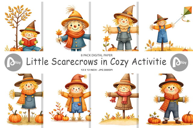 Digital Paper Cozy Little Scarecrows Digital Pattern artnoy 