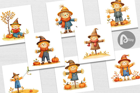 Digital Paper Cozy Little Scarecrows Digital Pattern artnoy 