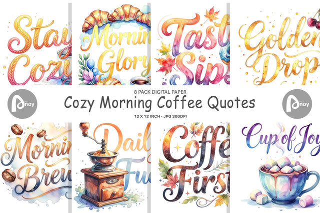 Digital Paper Cozy Morning Coffee Quotes Digital Pattern artnoy 