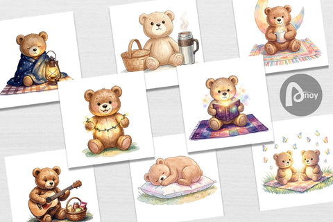 Digital Paper Cozy Night Teddy Bear Picnic Digital Pattern artnoy 