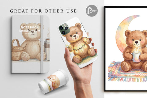 Digital Paper Cozy Night Teddy Bear Picnic Digital Pattern artnoy 