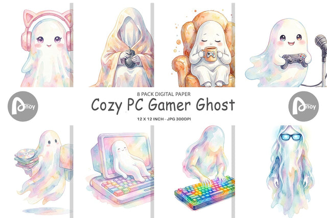 Digital Paper Cozy PC Gamer Ghost Digital Pattern artnoy 