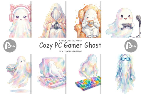 Digital Paper Cozy PC Gamer Ghost Digital Pattern artnoy 