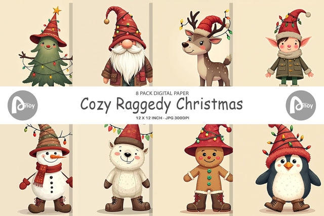Digital Paper Cozy Raggedy Christmas Digital Pattern artnoy 