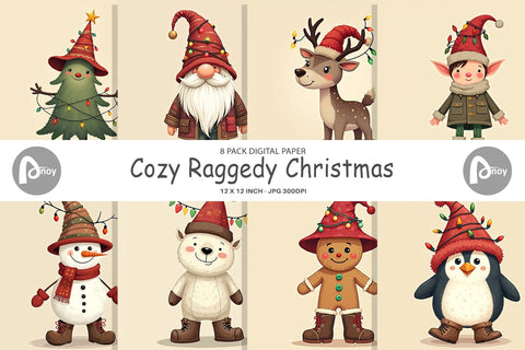 Digital Paper Cozy Raggedy Christmas Digital Pattern artnoy 