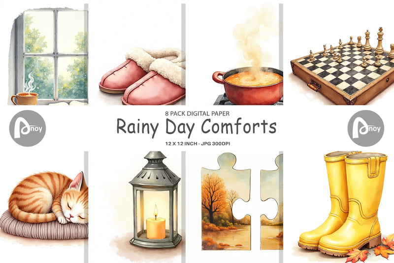 Digital Paper Cozy Rainy Day Digital Pattern artnoy 