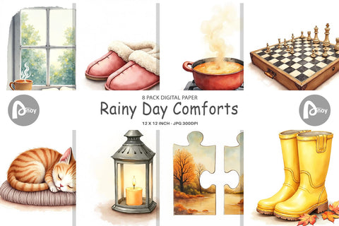 Digital Paper Cozy Rainy Day Digital Pattern artnoy 