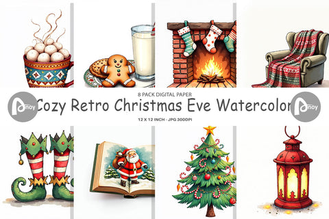 Digital Paper Cozy Retro Christmas Digital Pattern artnoy 