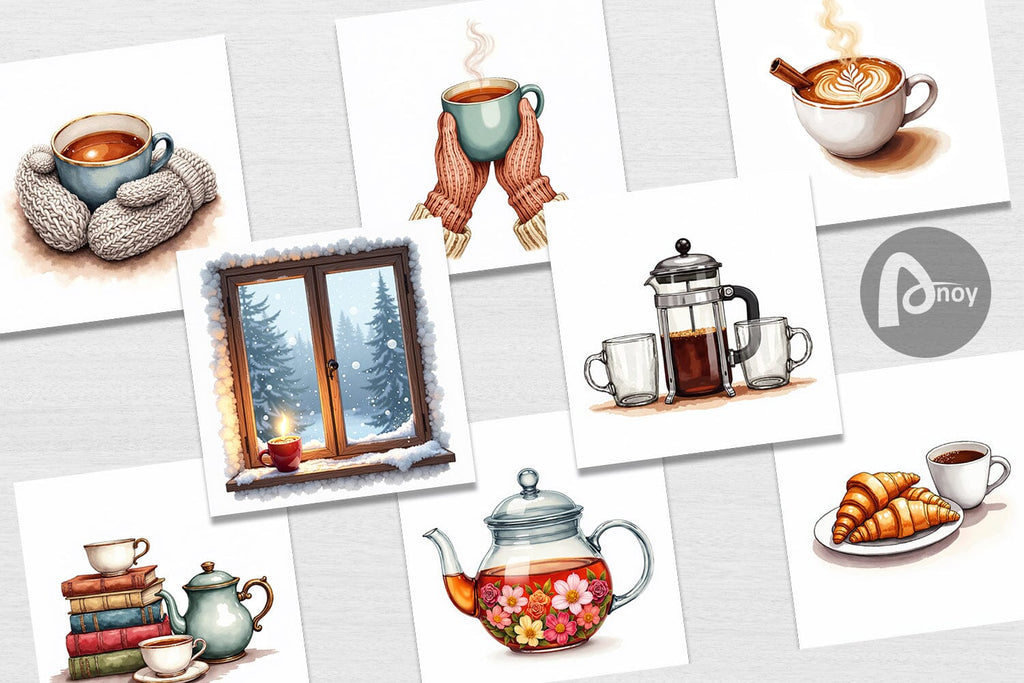 Digital Paper Cozy Winter Cafe Watercolor - So Fontsy