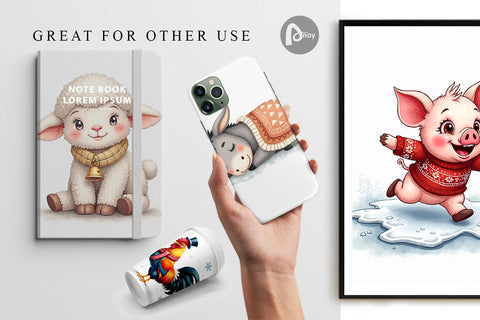 Digital Paper Cozy Winter Farm Friends Watercolor Digital Pattern artnoy 