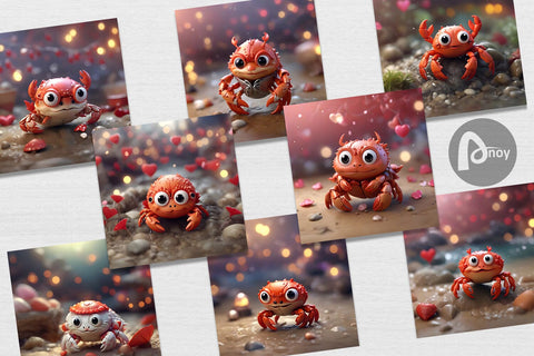 Digital Paper Crab Valentine Digital Pattern artnoy 