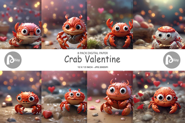 Digital Paper Crab Valentine Digital Pattern artnoy 