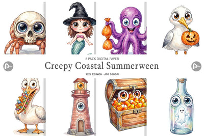 Digital Paper Creepy Coastal Summerween Digital Pattern artnoy 