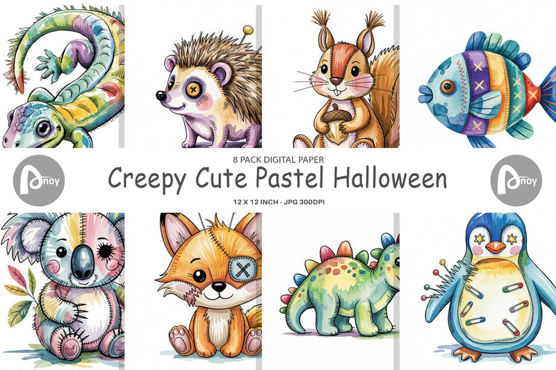 Digital Paper Creepy Cute Pastel Halloween Digital Pattern artnoy 