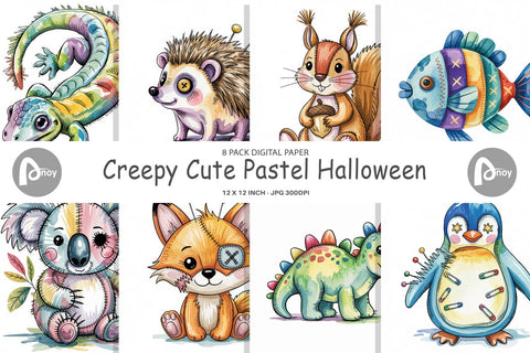 Digital Paper Creepy Cute Pastel Halloween Digital Pattern artnoy 