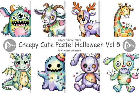 Digital Paper Creepy Cute Pastel Halloween Digital Pattern artnoy 
