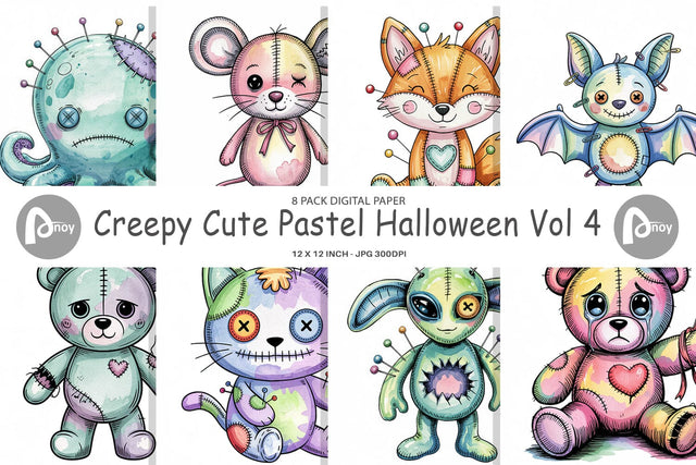 Digital Paper Creepy Cute Pastel Halloween Digital Pattern artnoy 