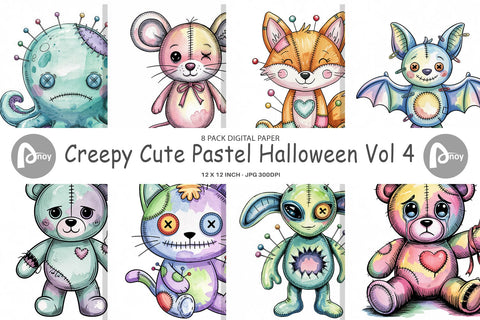 Digital Paper Creepy Cute Pastel Halloween Digital Pattern artnoy 