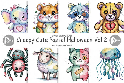 Digital Paper Creepy Cute Pastel Halloween Digital Pattern artnoy 