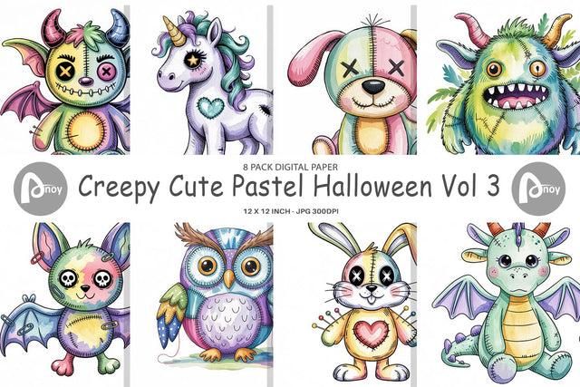 Digital Paper Creepy Cute Pastel Halloween Digital Pattern artnoy 